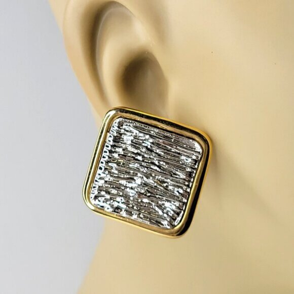 Silver and Gold Square Earrings - Picture 7 of 10
